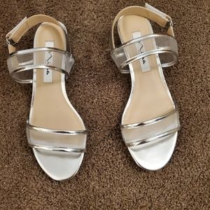 Ganice Mesh & Satin Block Heel Dress Sandals